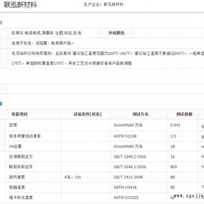 EVA 聯(lián)泓新材料 UL00218 發(fā)泡級 耐老化 抗紫外線含抗氧化劑 電線電纜 薄膜級